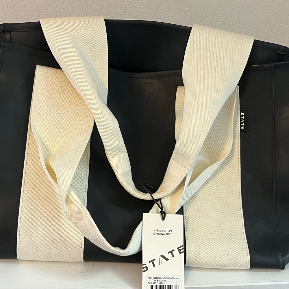 STATE: WELLINGTON CABANA TOTE Black and White Tote Bag